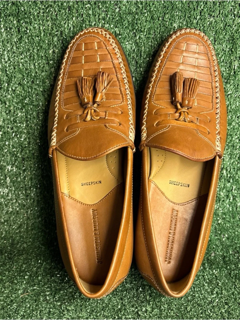 NEW Johnston & Murphy Men's 20-3322 Brown‎ Leather Tassel Stitched Loafers 8.5 M